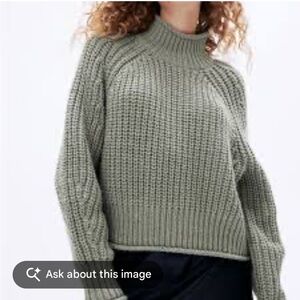 H&M Women's Light Sage Green Chunky Roll Neck Sweater